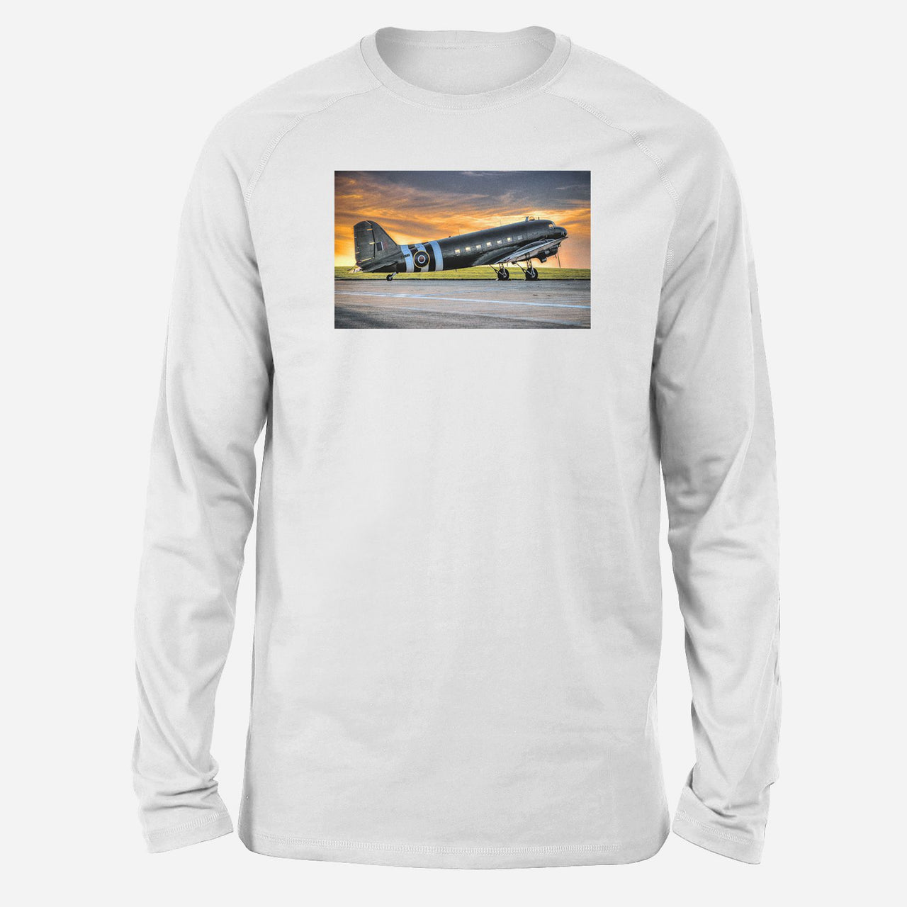 Old Airplane Parked During Sunset Designed Long-Sleeve T-Shirts