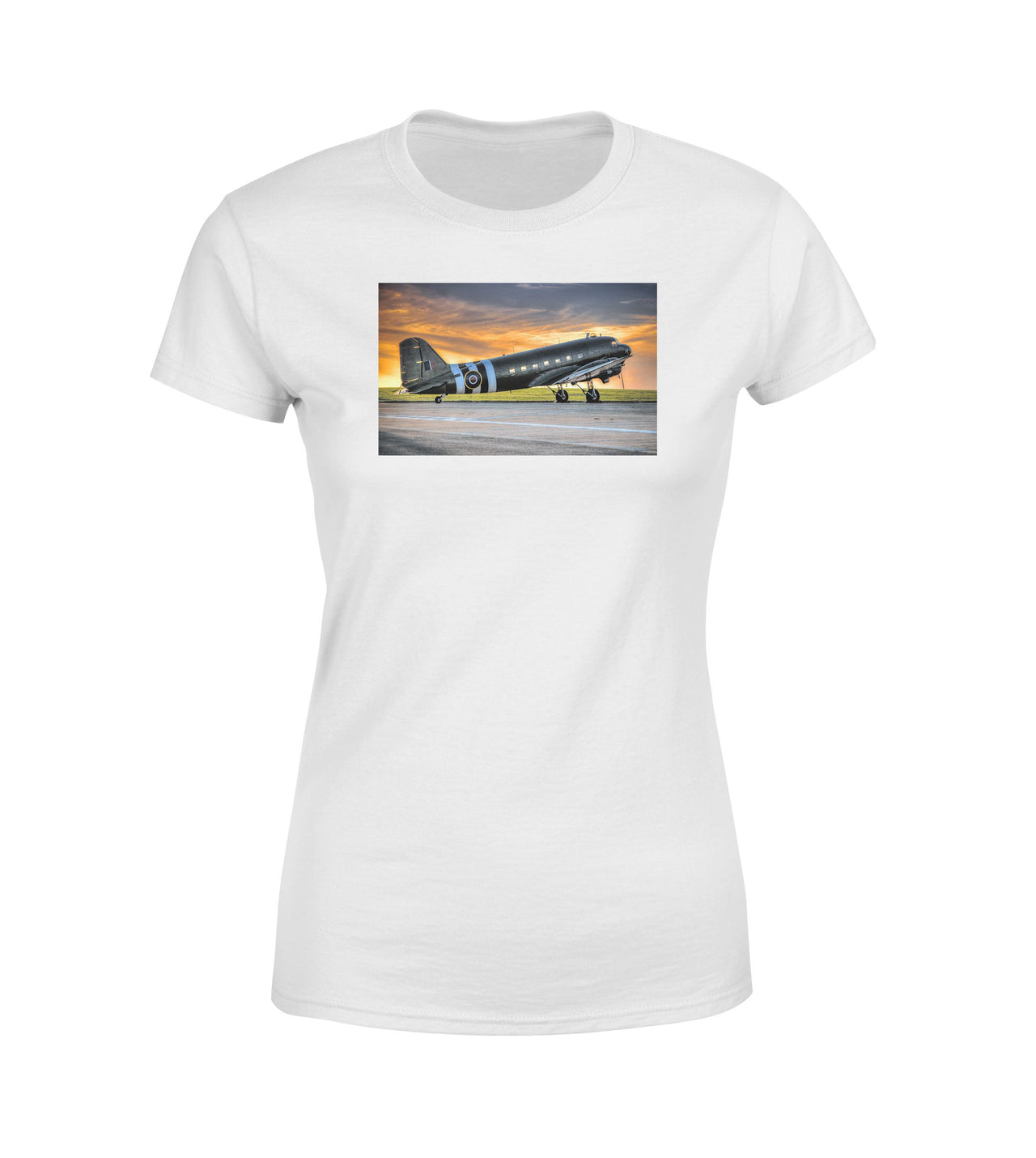 Old Airplane Parked During Sunset Designed Women T-Shirts