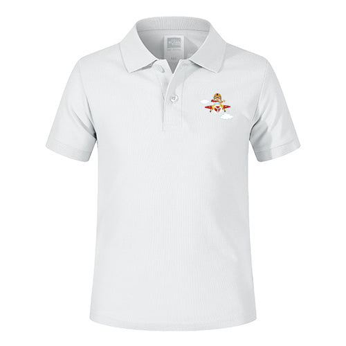 Cartoon Little Boy Operating Plane (Edition 2) Designed Children Polo T-Shirts