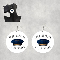 Thumbnail for Your Captain Is Speaking Designed Wooden Drop Earrings