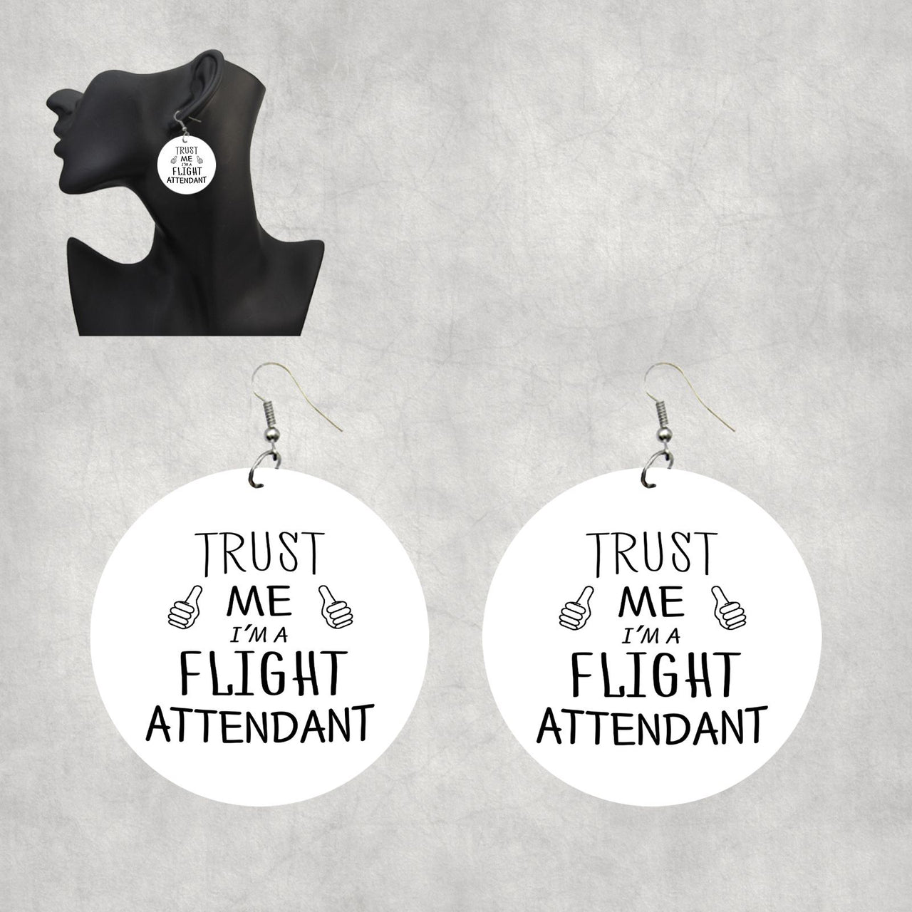 Trust Me I'm a Flight Attendant Designed Wooden Drop Earrings