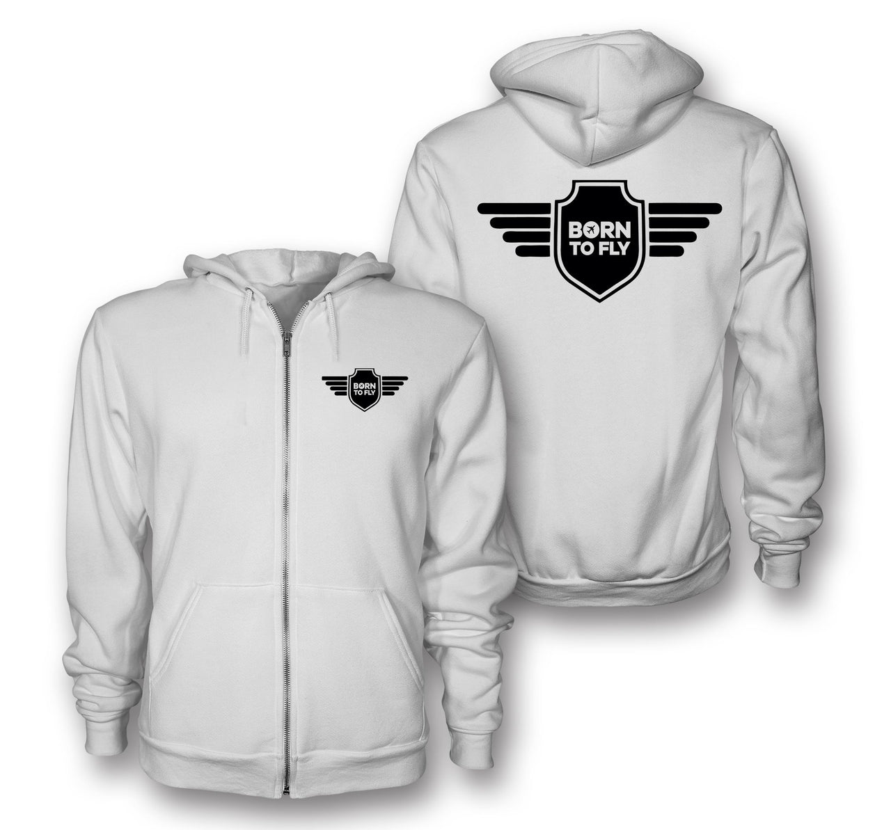 Born To Fly & Badge Designed Zipped Hoodies