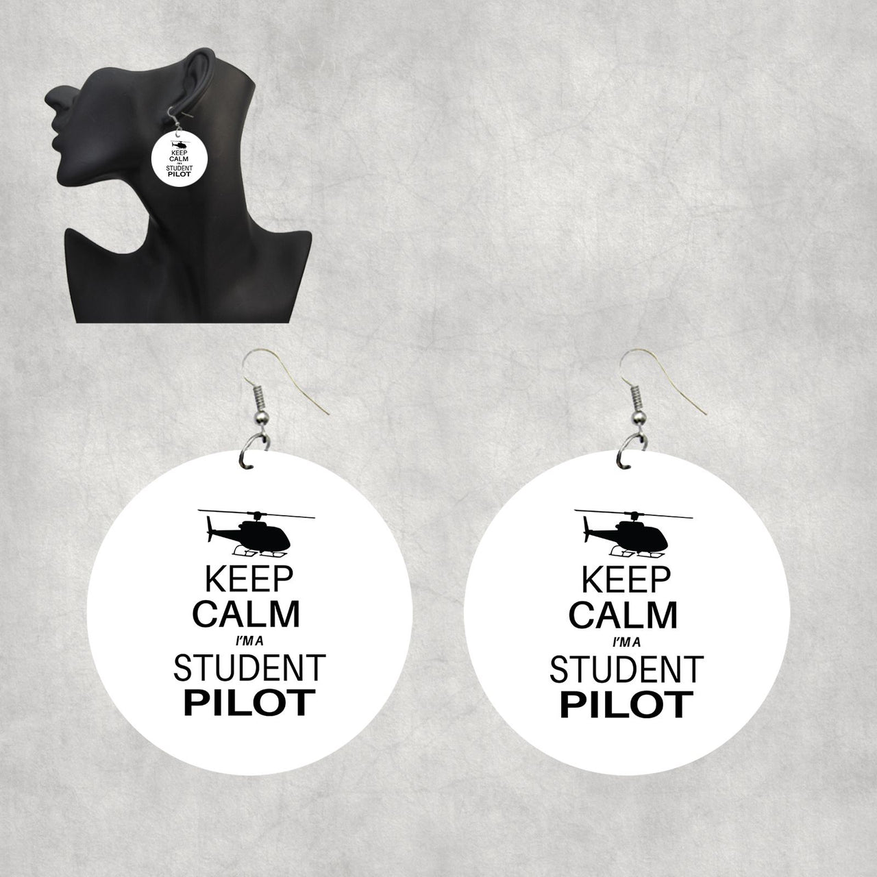 Student Pilot (Helicopter) Designed Wooden Drop Earrings
