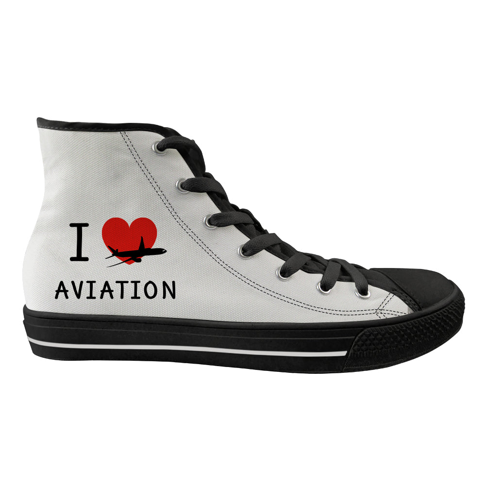 I Love Aviation Designed Long Canvas Shoes (Women)