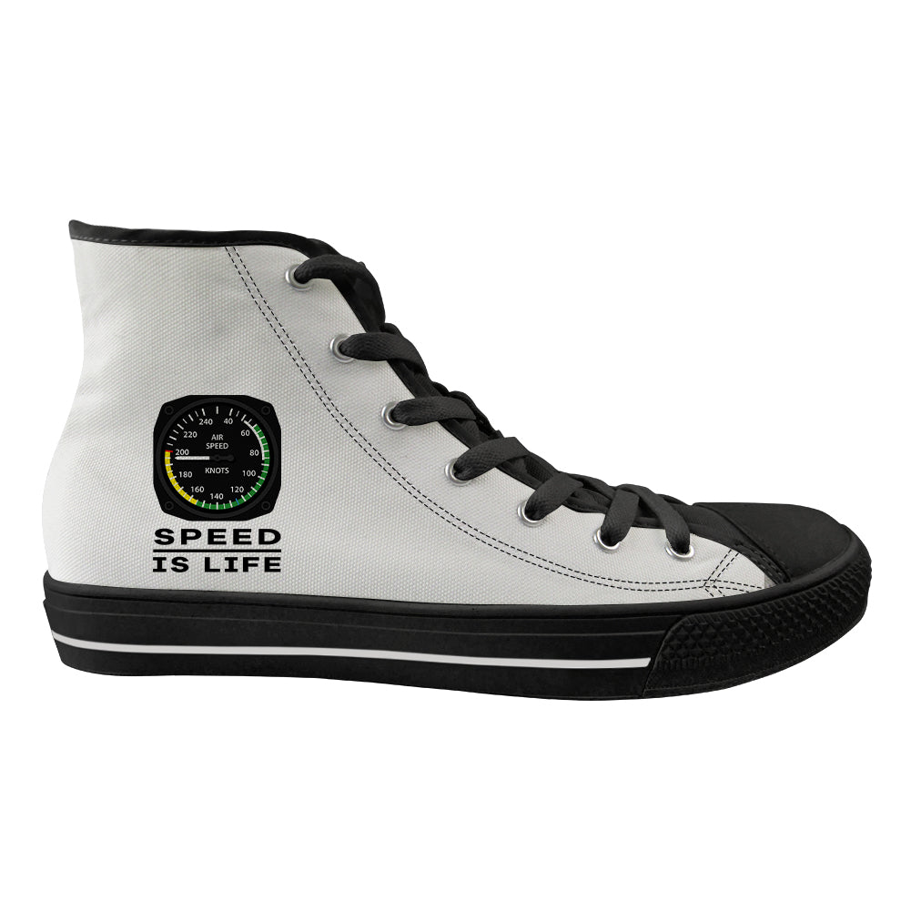 Speed Is Life Text Designed Long Canvas Shoes (Women)
