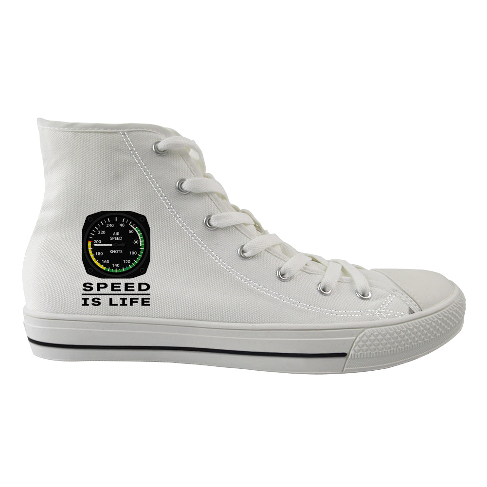 Speed Is Life Text Designed Long Canvas Shoes (Women)