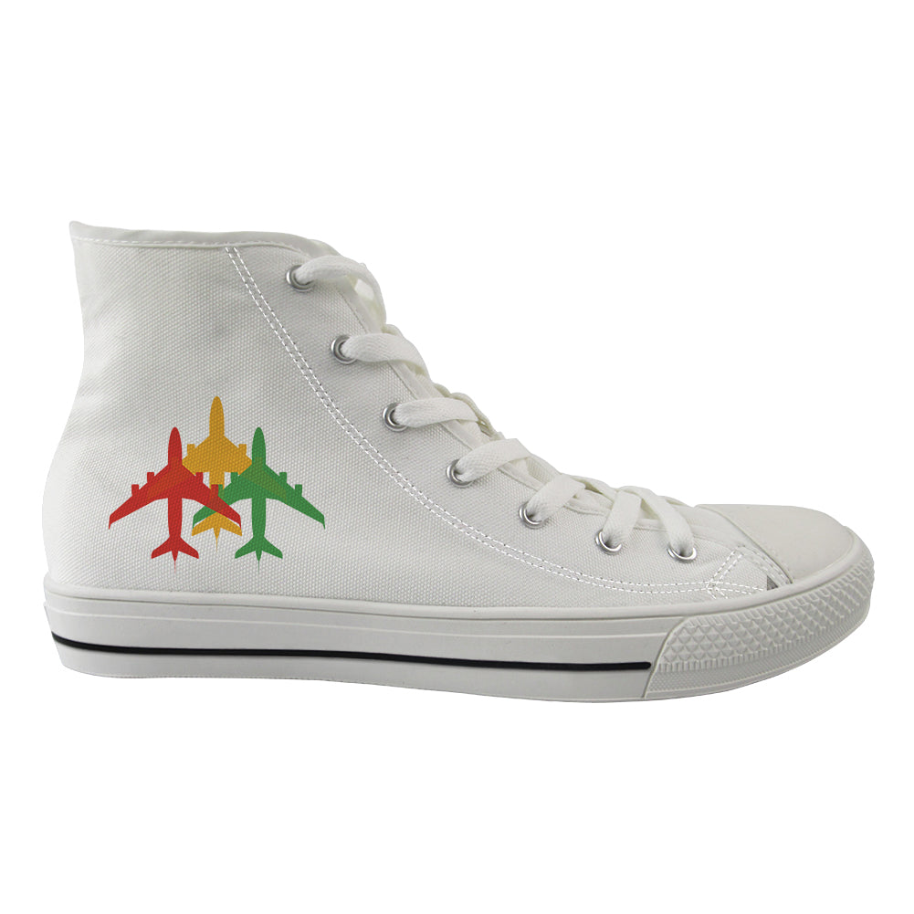 Colourful 3 Airplanes Designed Long Canvas Shoes (Women)