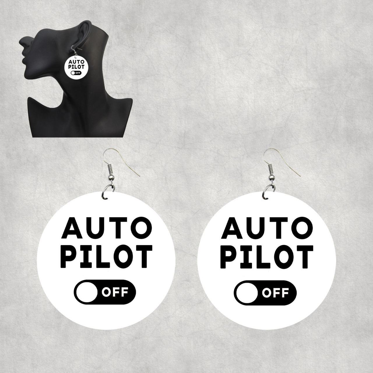 Auto Pilot Off Designed Wooden Drop Earrings