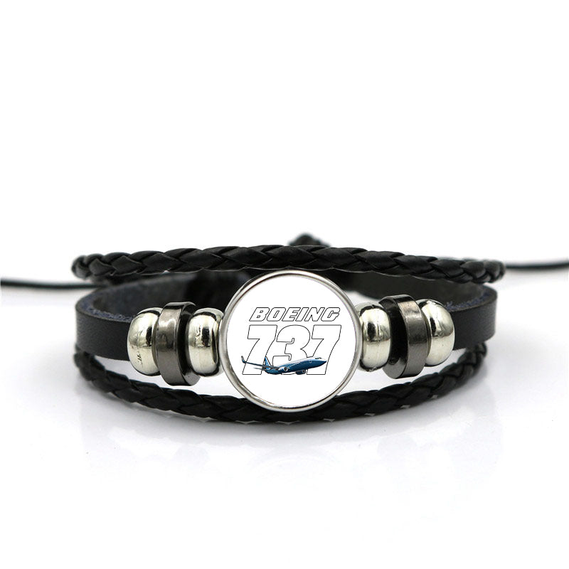 Super Boeing 737+Text Designed Leather Bracelets