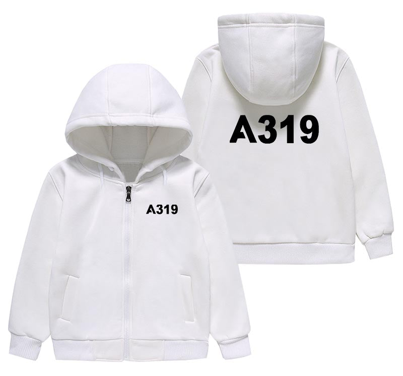 A319 Flat Text Designed "CHILDREN" Zipped Hoodies
