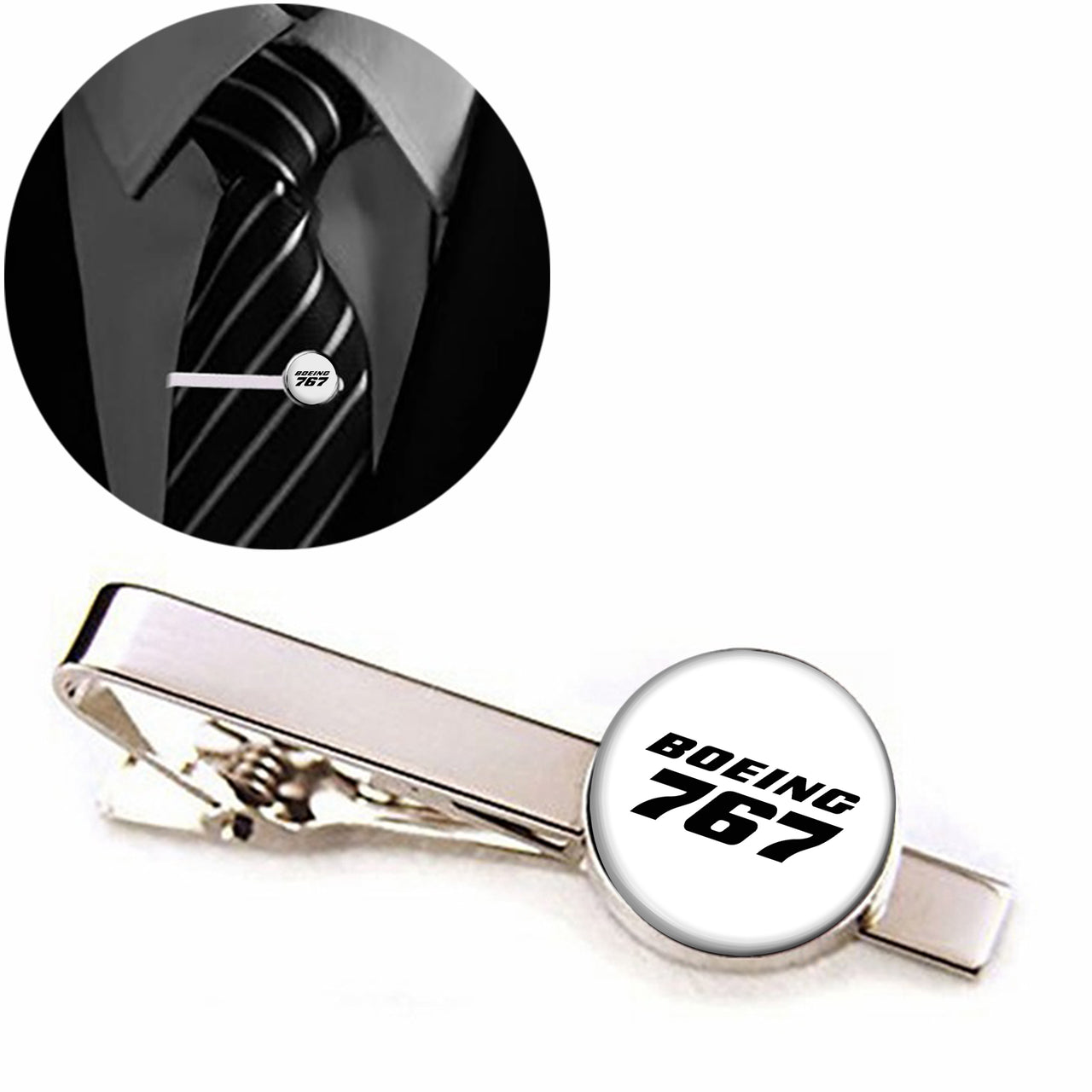 Boeing 767 & Text Designed Tie Clips
