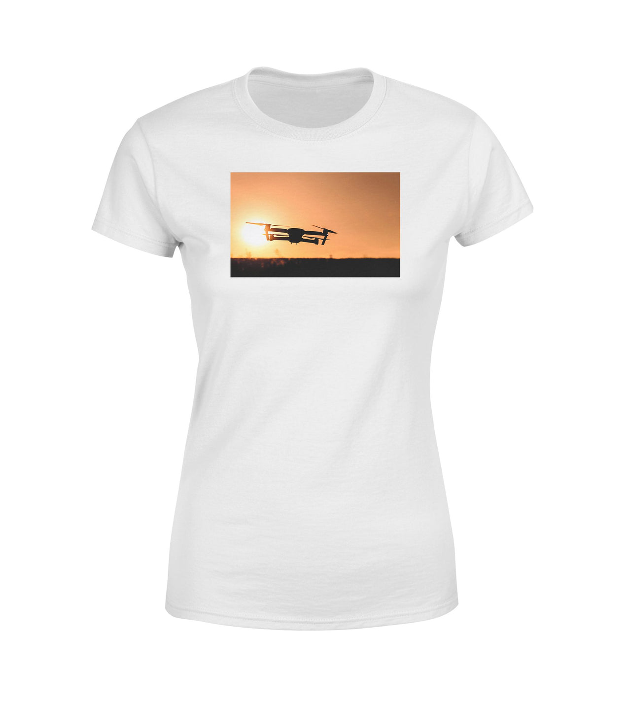 Amazing Drone in Sunset Designed Women T-Shirts