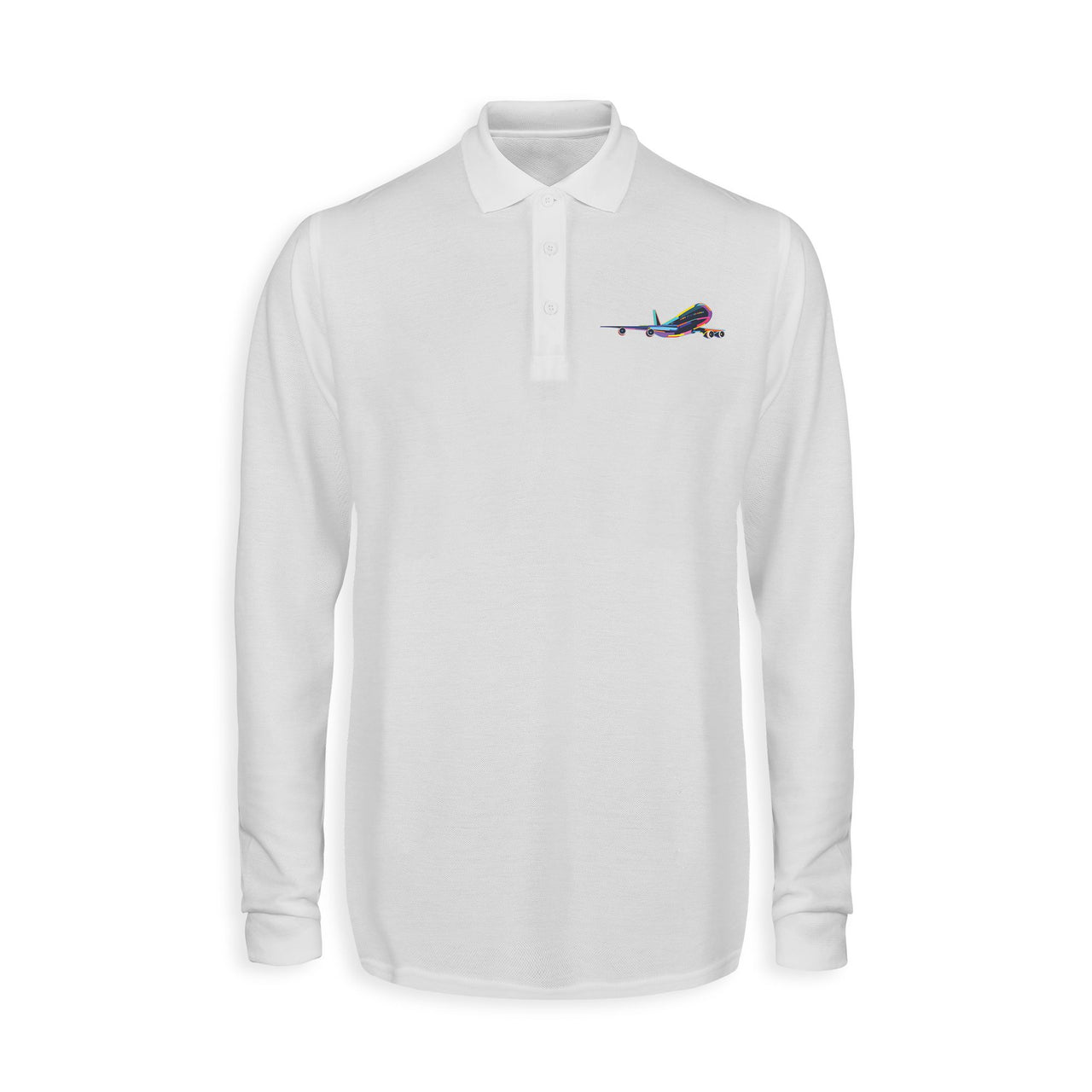 Multicolor Airplane Designed Long Sleeve Polo T-Shirts