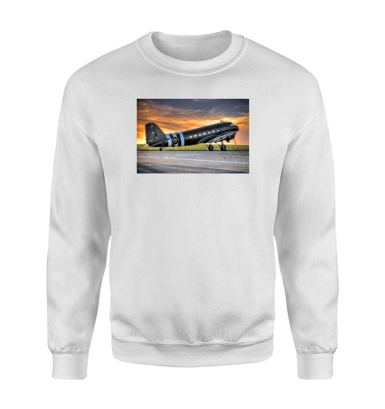 Old Airplane Parked During Sunset Designed Sweatshirts