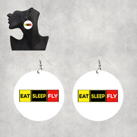 Thumbnail for Eat Sleep Fly (Colourful) Designed Wooden Drop Earrings