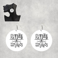 Thumbnail for Still Playing With Airplanes Designed Wooden Drop Earrings