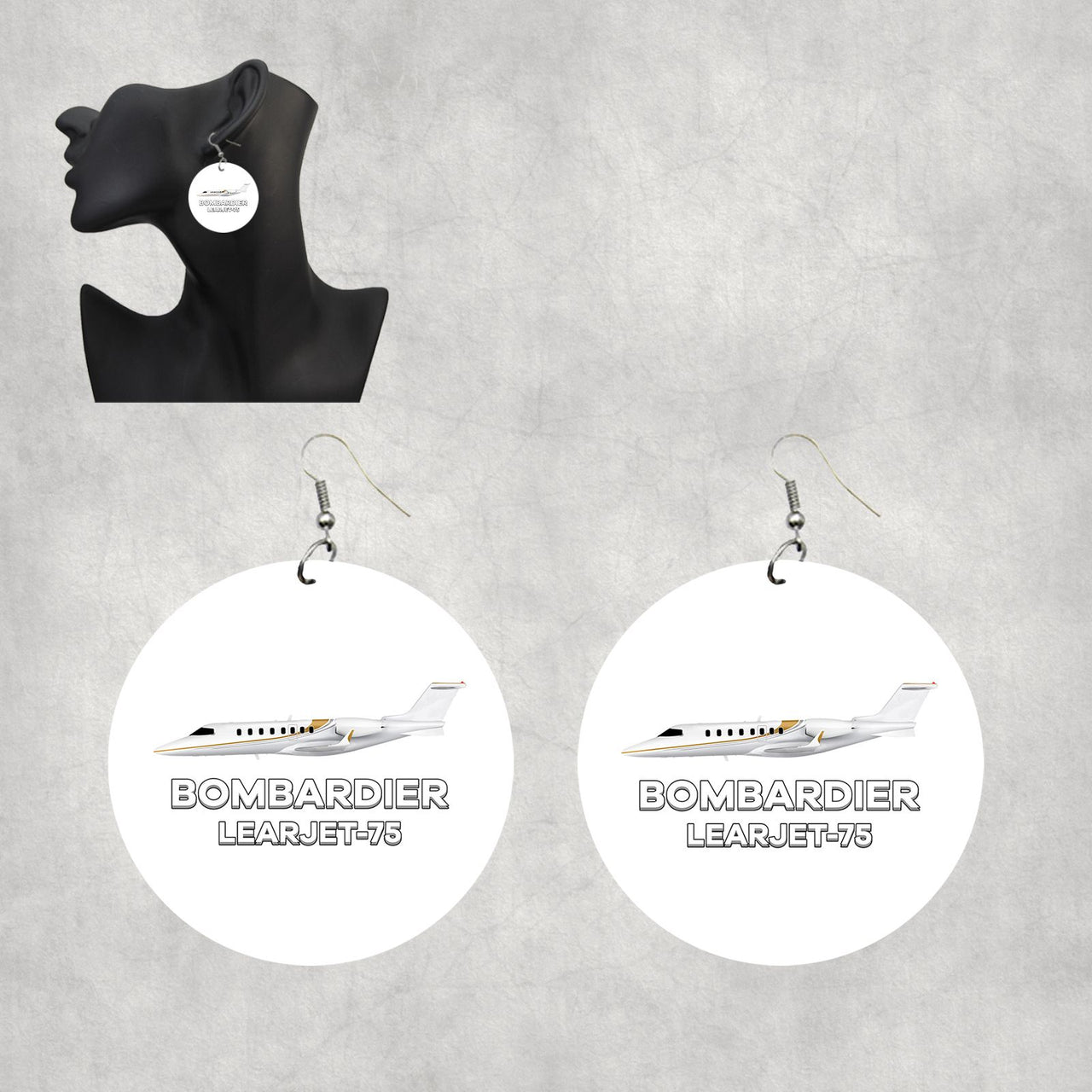 The Bombardier Learjet 75 Designed Wooden Drop Earrings