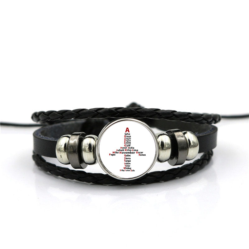 Airplane Shape Aviation Alphabet Designed Leather Bracelets
