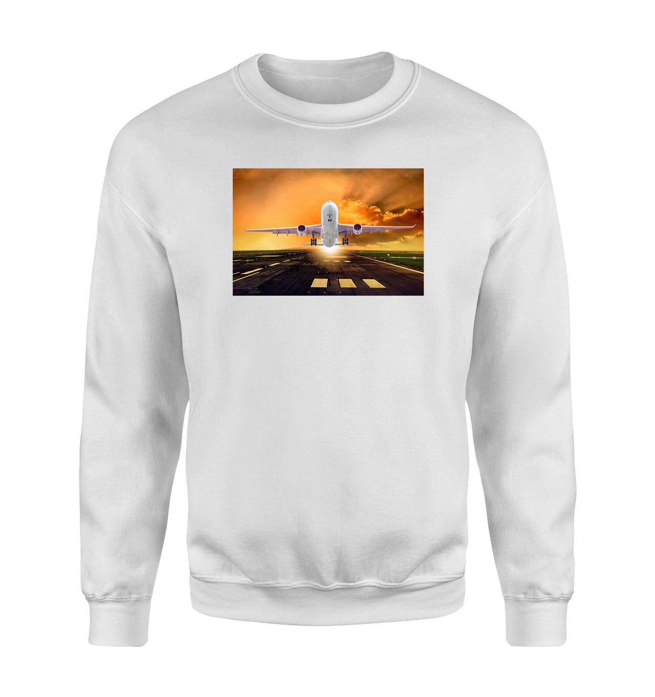 Amazing Departing Aircraft Sunset & Clouds Behind Designed Sweatshirts