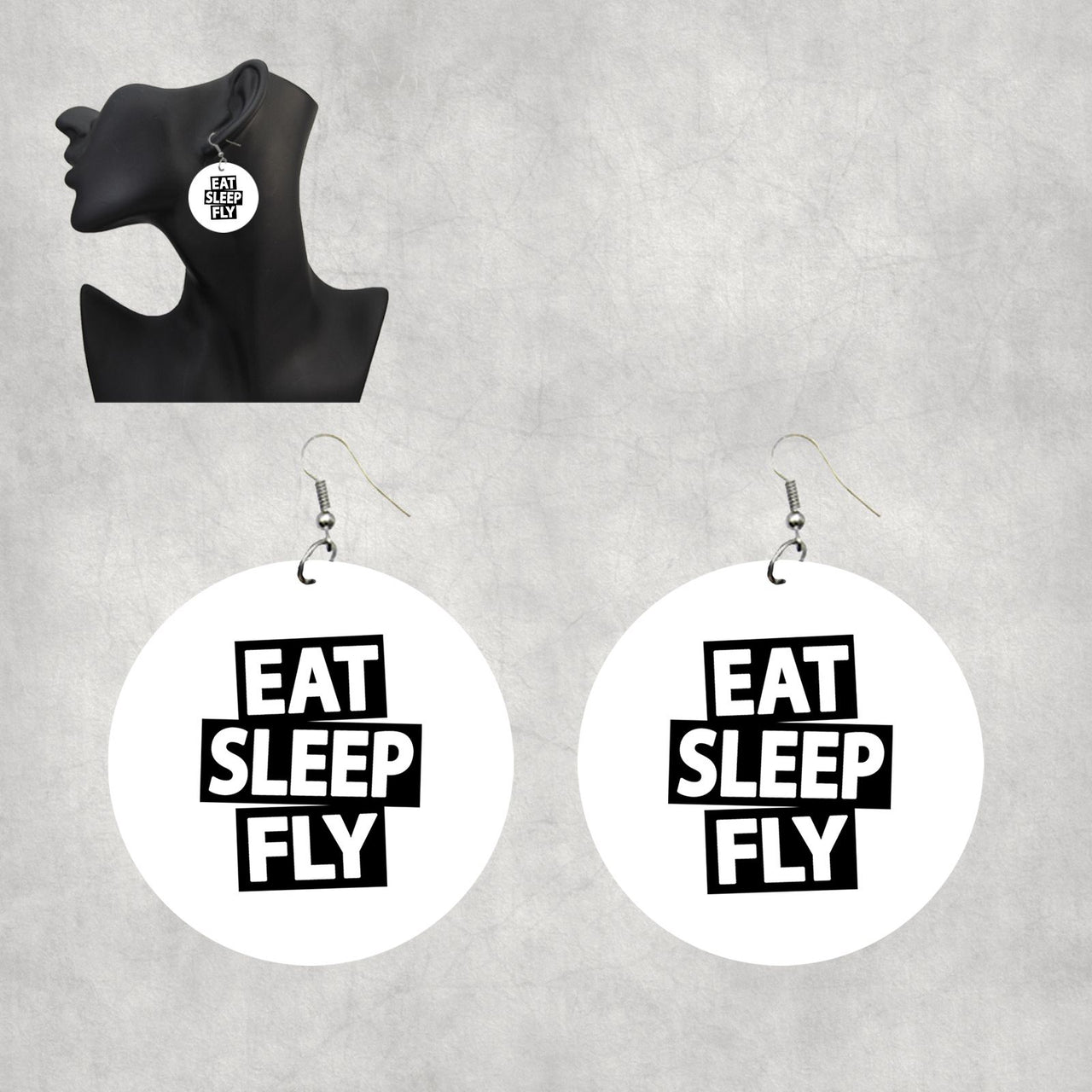 Eat Sleep Fly Designed Wooden Drop Earrings