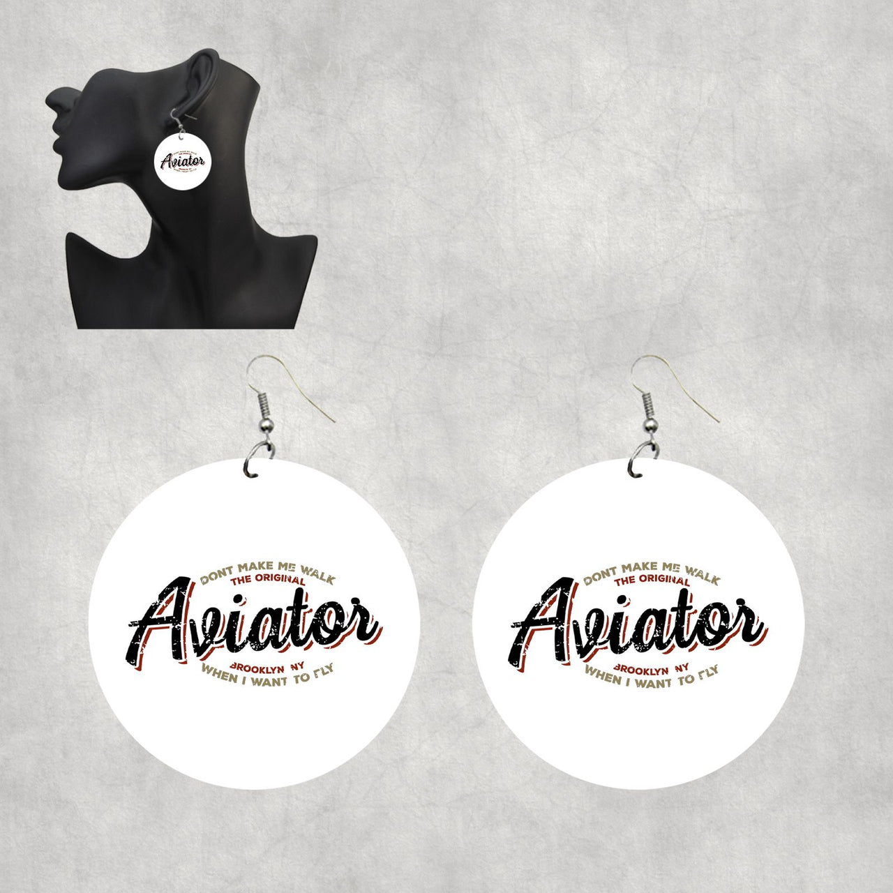 Aviator - Dont Make Me Walk Designed Wooden Drop Earrings