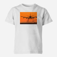 Thumbnail for Close up to Boeing 747 Landing at Sunset Designed Children T-Shirts