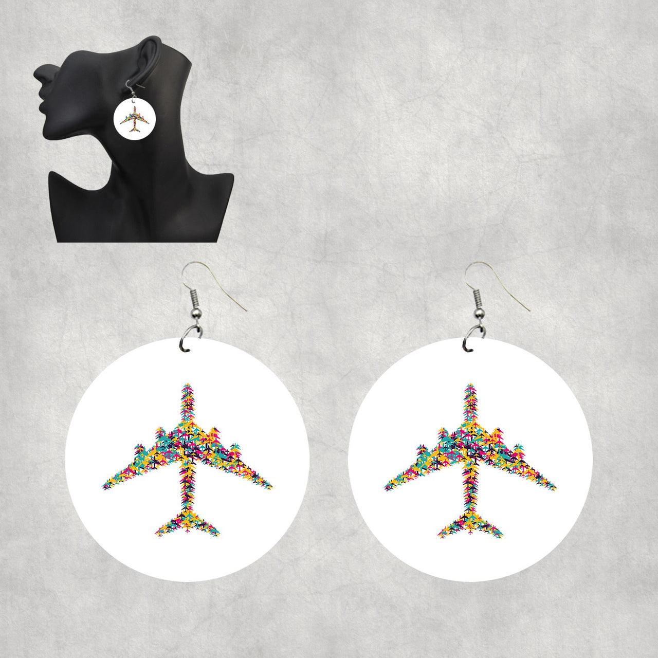 Colourful Airplane Designed Wooden Drop Earrings
