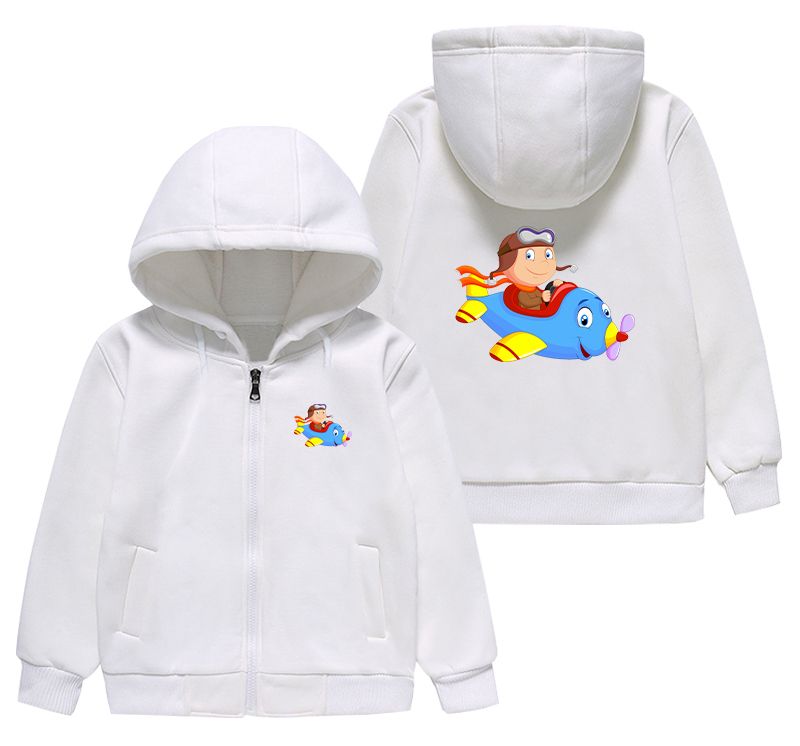 Little Boy Operating an Airplane Designed "CHILDREN" Zipped Hoodies