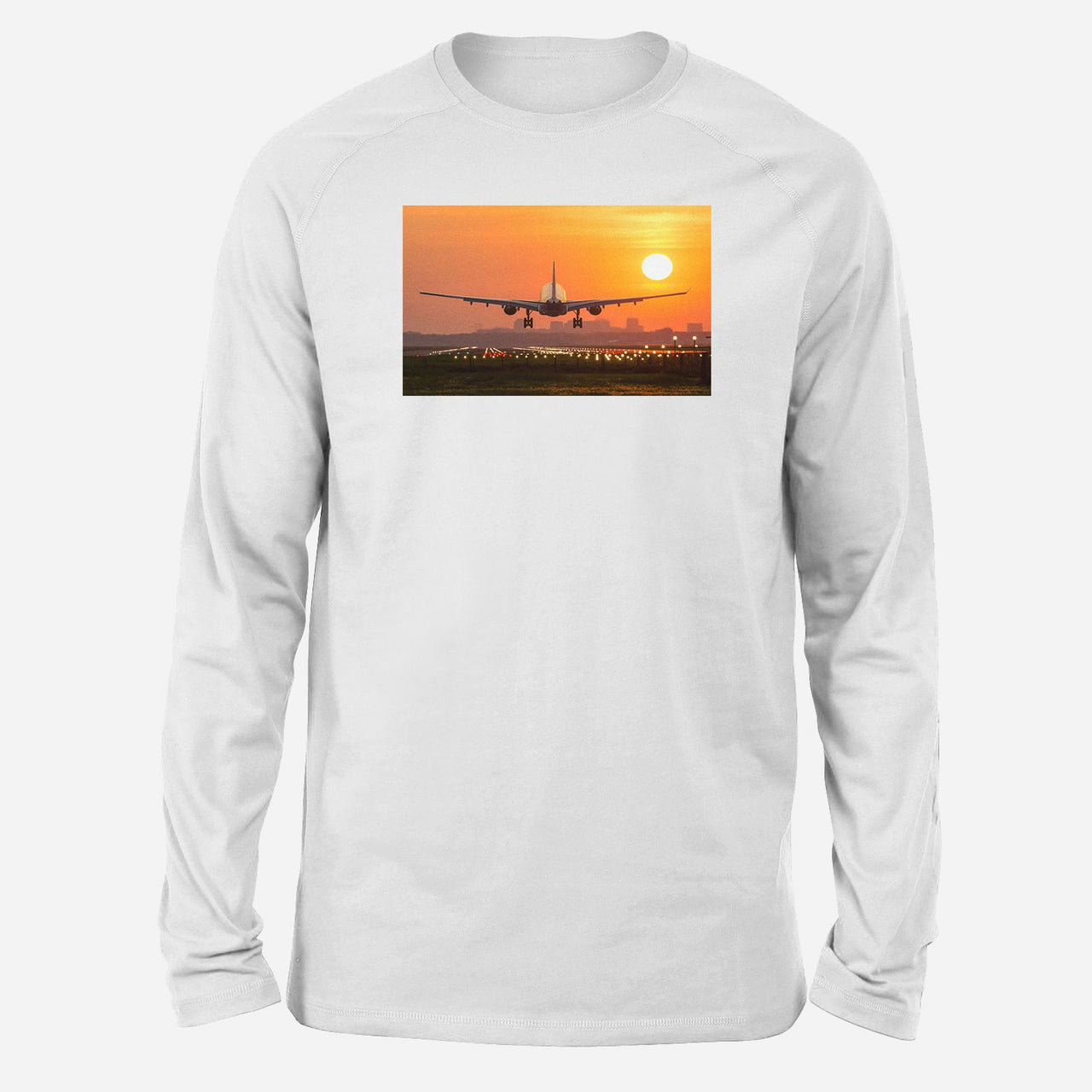 Amazing Airbus A330 Landing at Sunset Designed Long-Sleeve T-Shirts