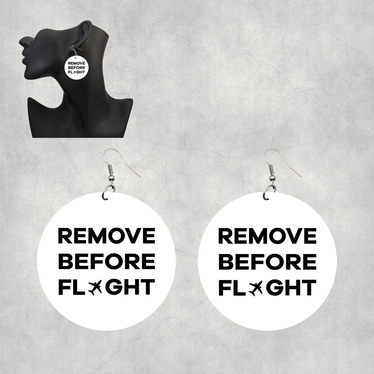 Remove Before Flight Designed Wooden Drop Earrings
