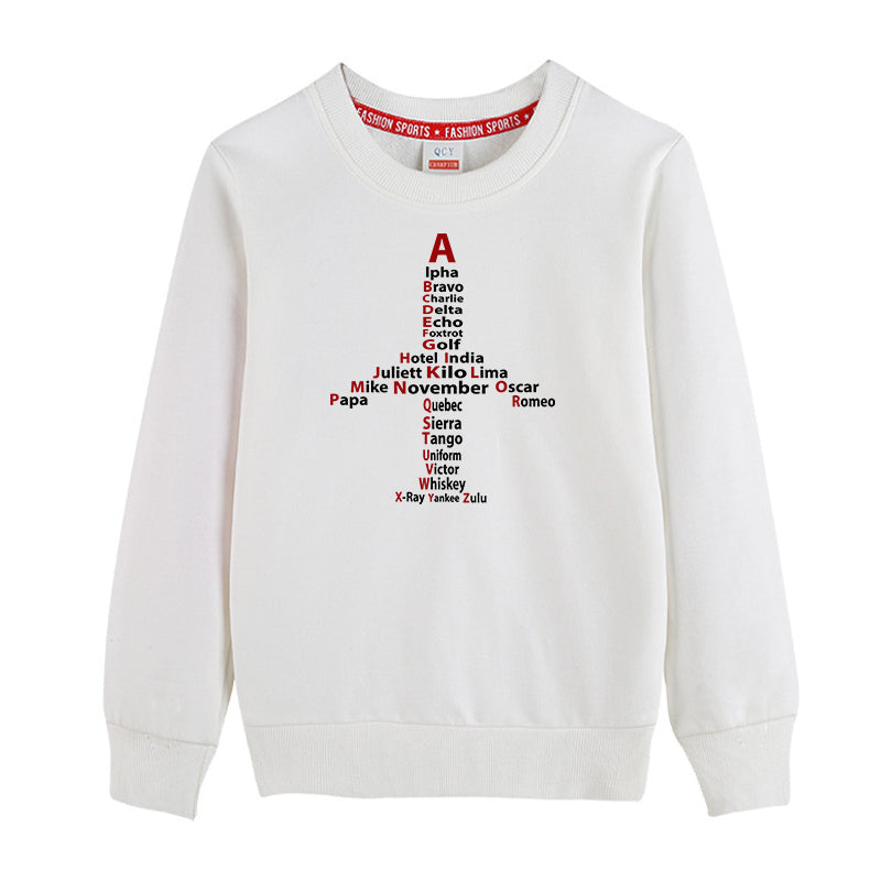 Airplane Shape Aviation Alphabet Designed "CHILDREN" Sweatshirts