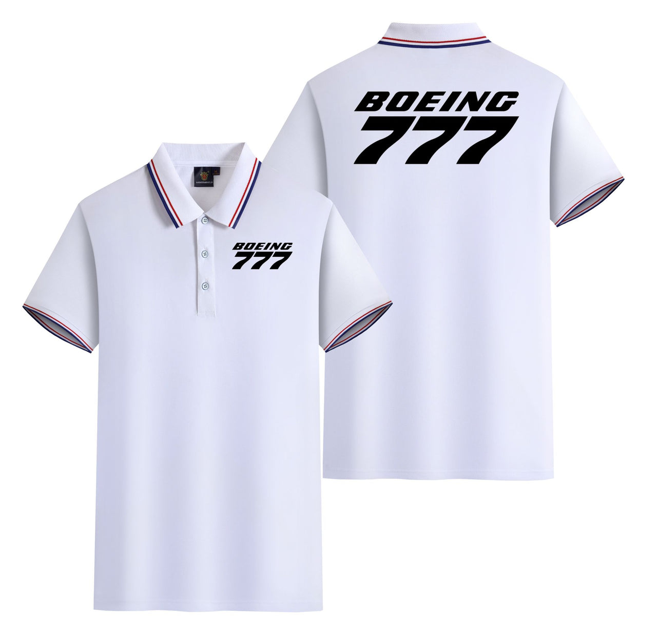 Boeing 777 & Text Designed Stylish Polo T-Shirts (Double-Side)
