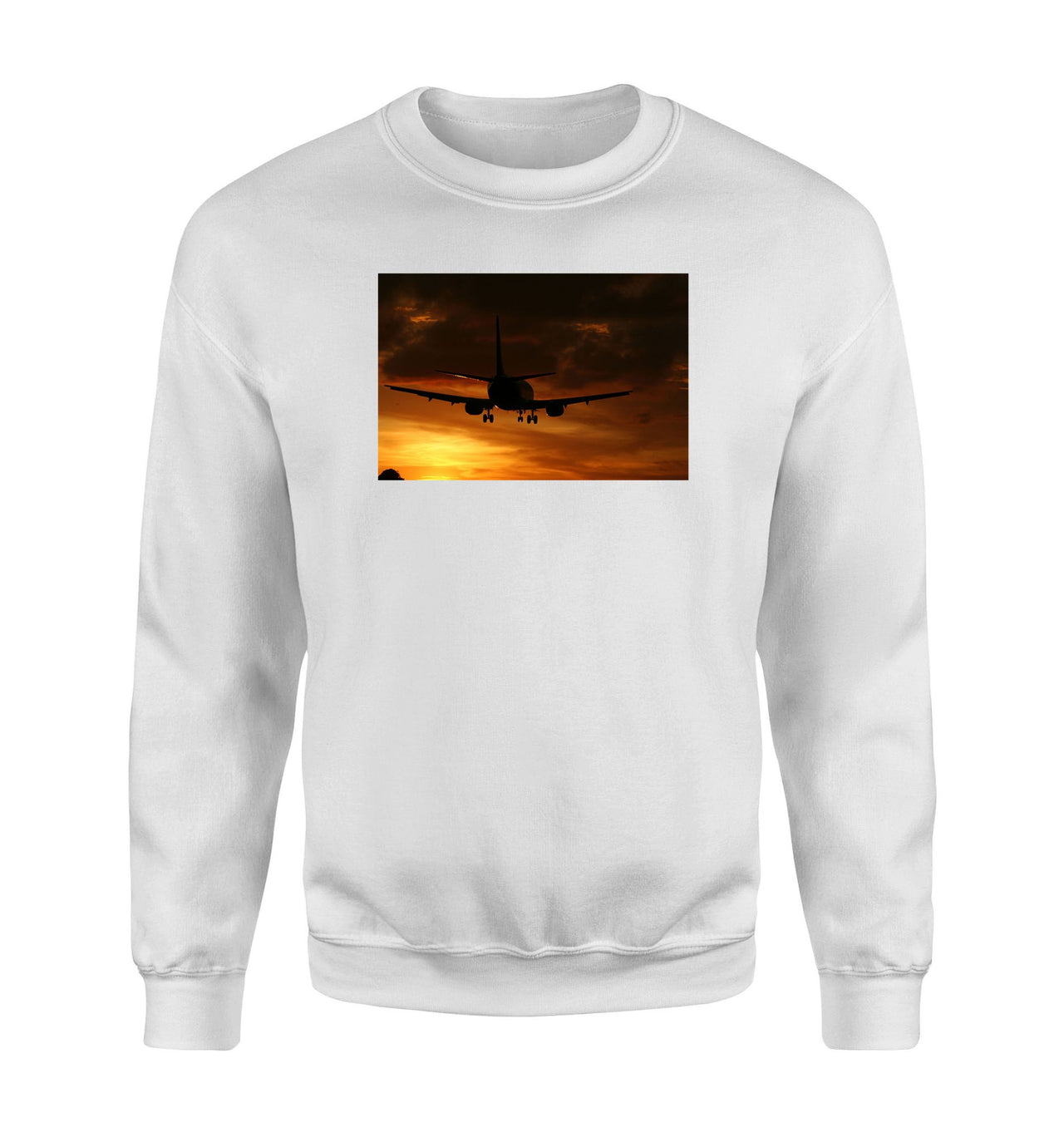Beautiful Aircraft Landing at Sunset Designed Sweatshirts