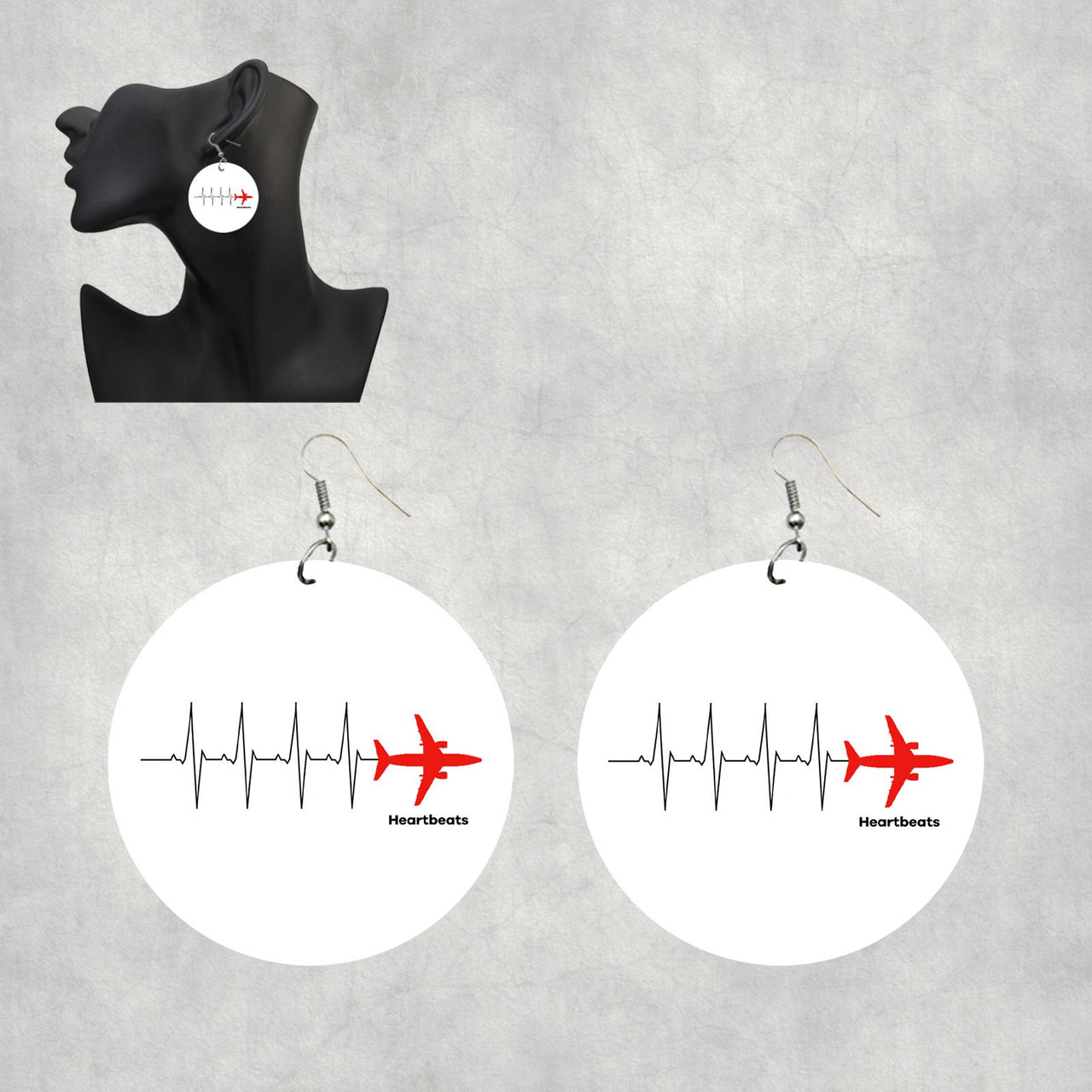 Aviation Heartbeats Designed Wooden Drop Earrings