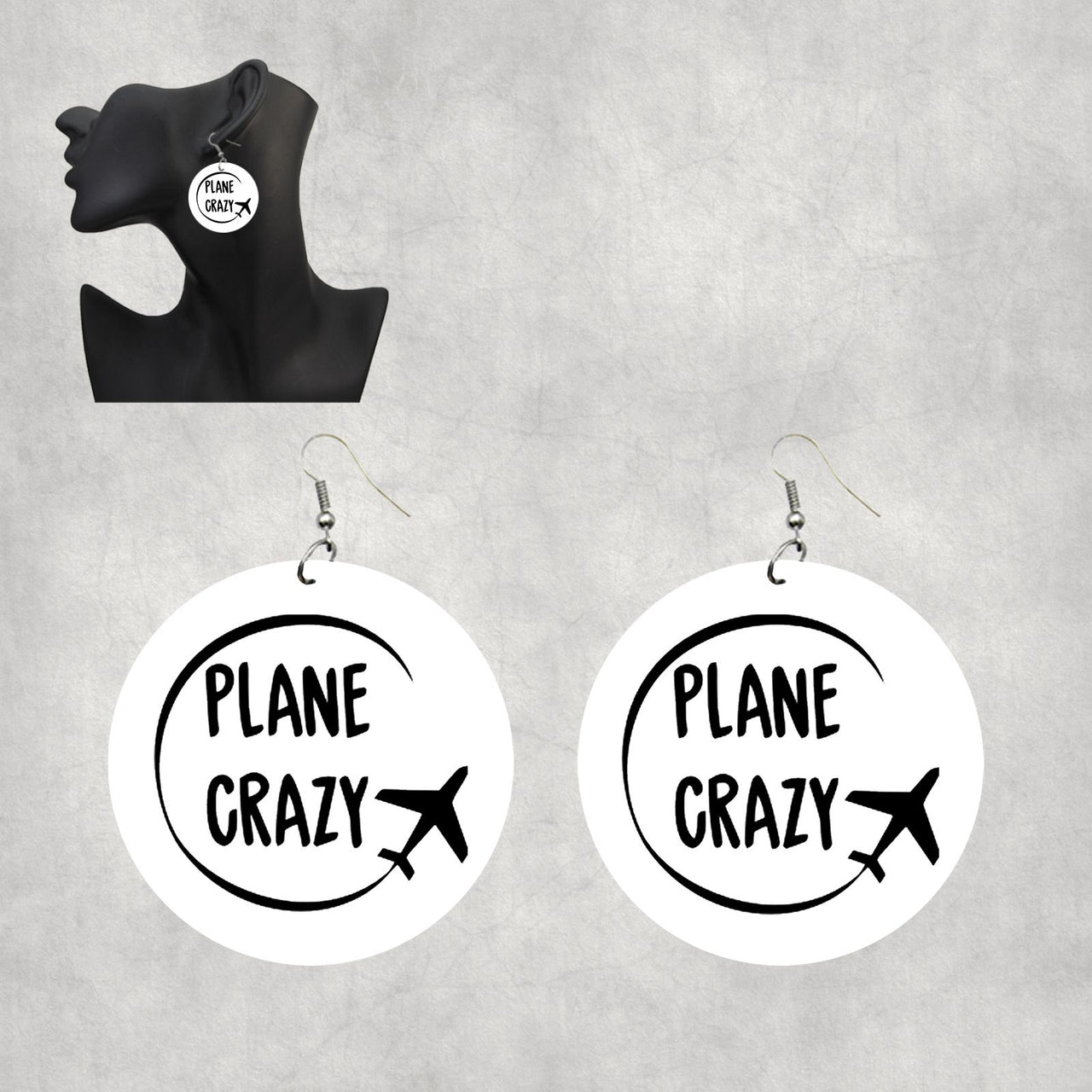 Plane Crazy Designed Wooden Drop Earrings