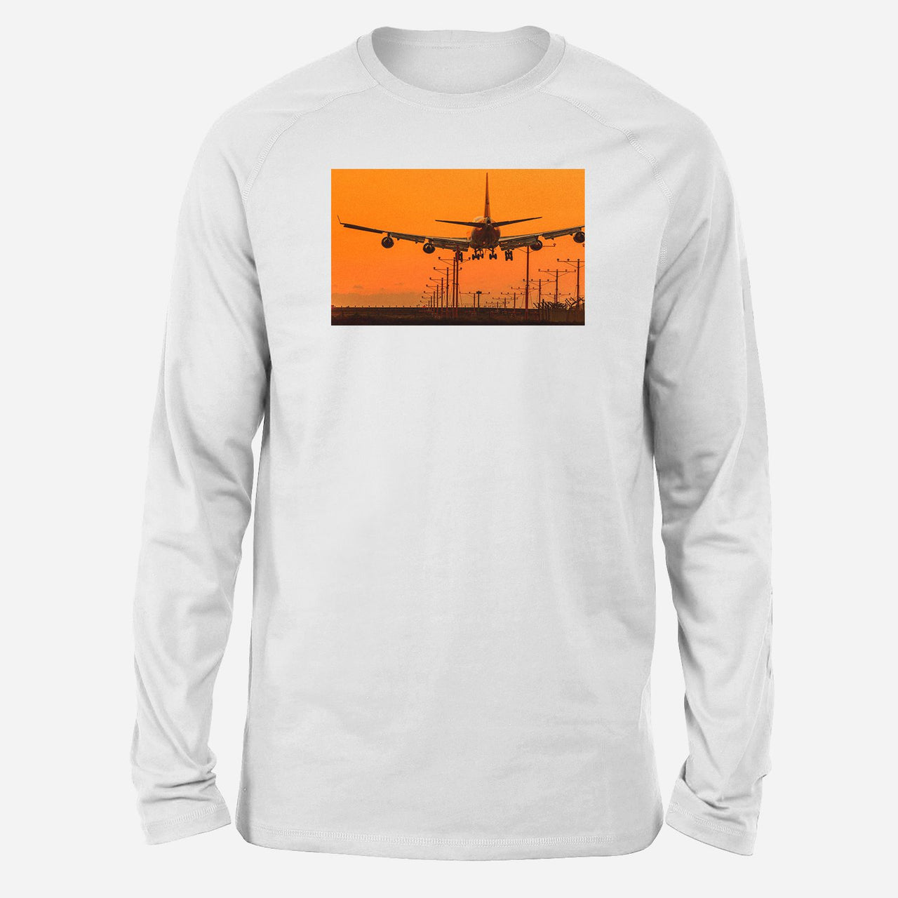 Close up to Boeing 747 Landing at Sunset Designed Long-Sleeve T-Shirts