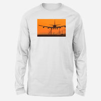 Thumbnail for Close up to Boeing 747 Landing at Sunset Designed Long-Sleeve T-Shirts