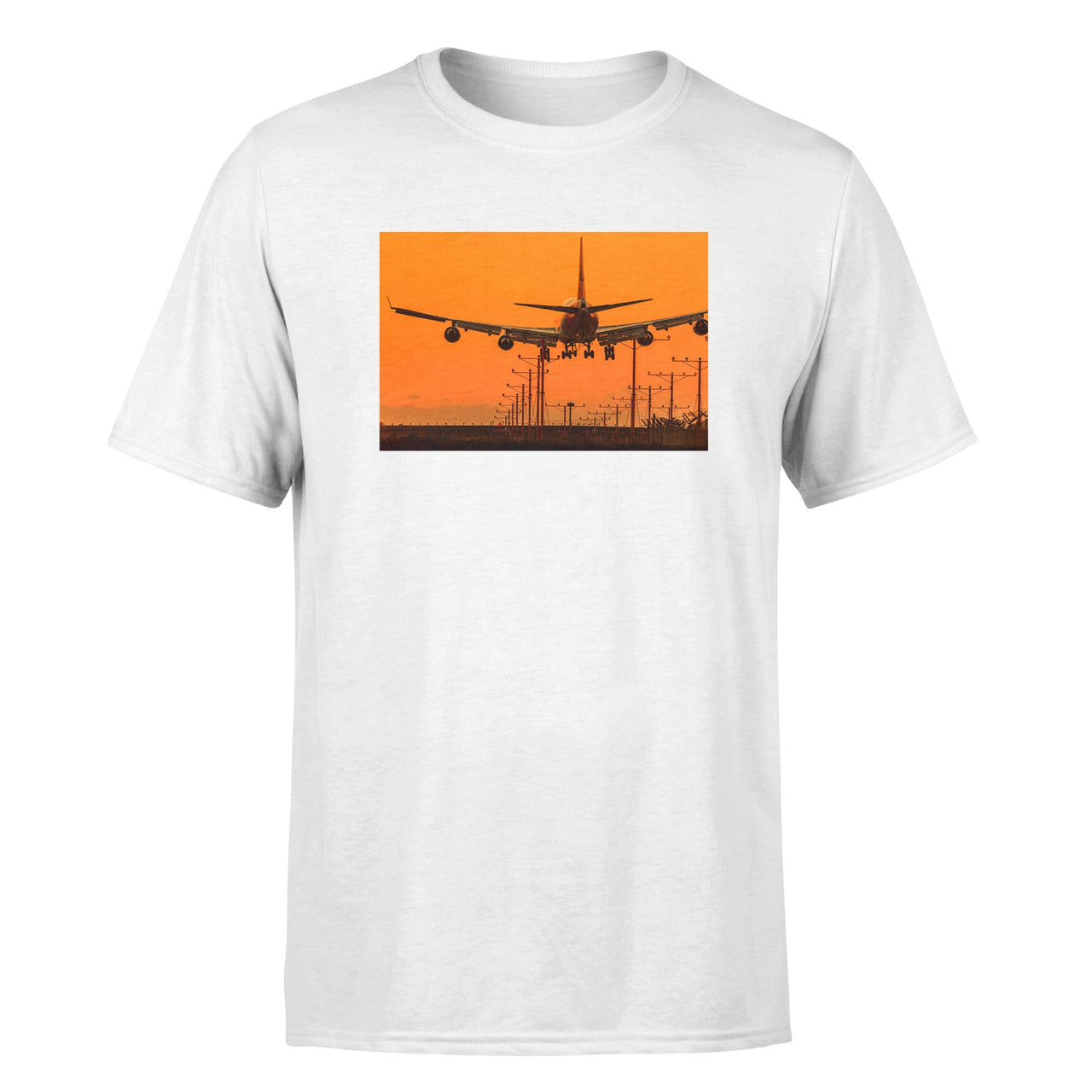 Close up to Boeing 747 Landing at Sunset Designed T-Shirts