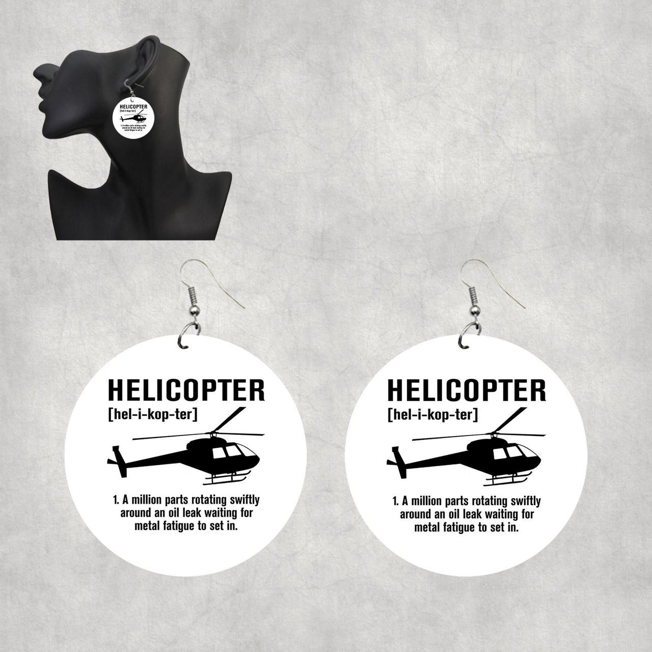 Helicopter [Noun] Designed Wooden Drop Earrings
