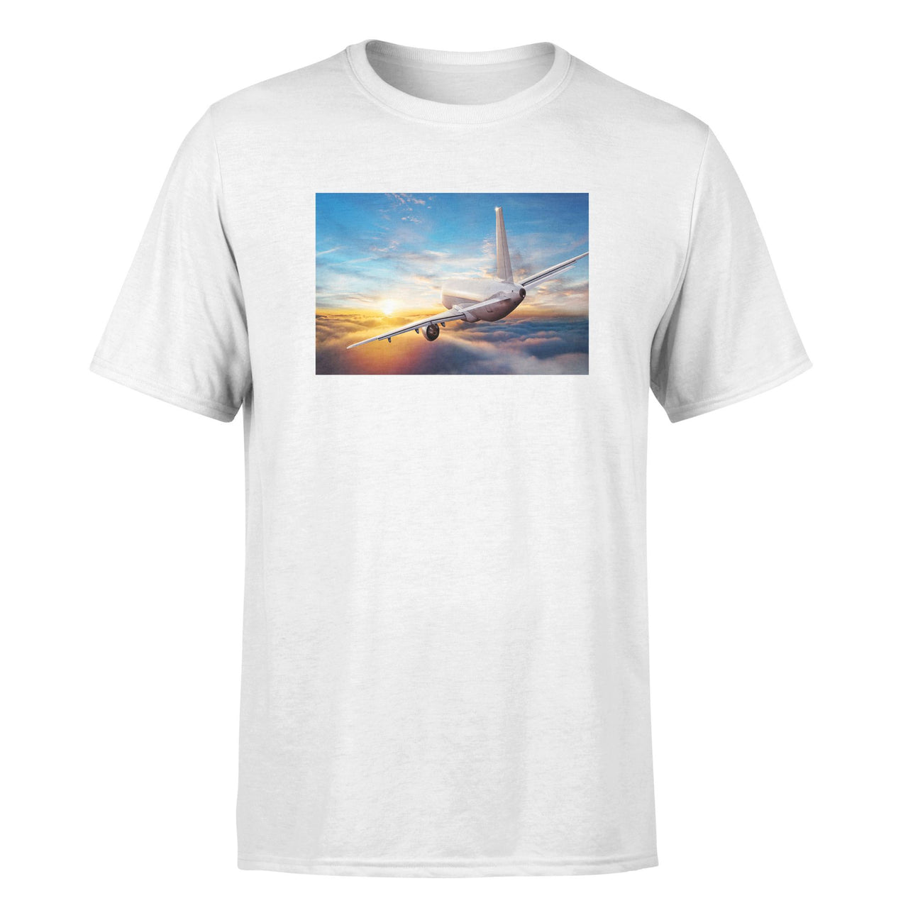 Airliner Jet Cruising over Clouds Designed T-Shirts