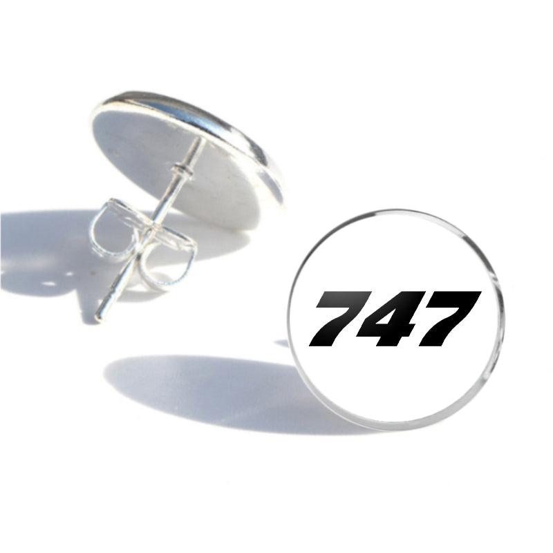 747 Flat Text Designed Stud Earrings