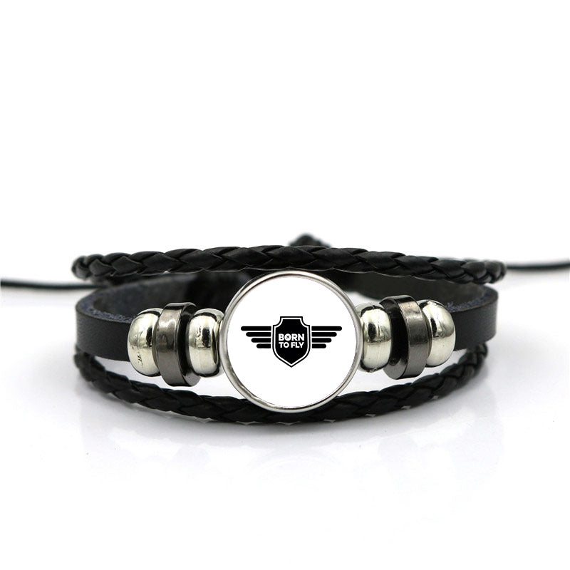 Born To Fly & Badge Designed Leather Bracelets