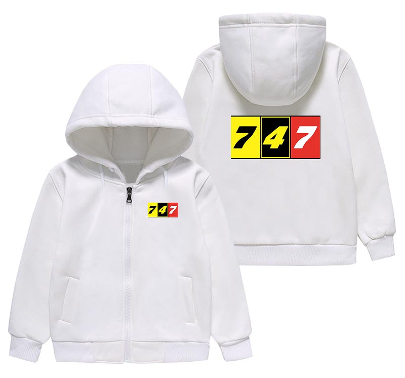 Flat Colourful 747 Designed "CHILDREN" Zipped Hoodies