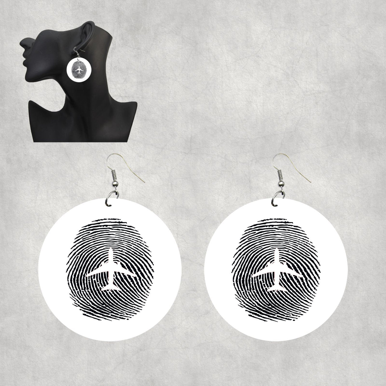 Aviation Finger Print Designed Wooden Drop Earrings