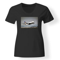 Thumbnail for Departing Lufthansa A380 Designed V-Neck T-Shirts
