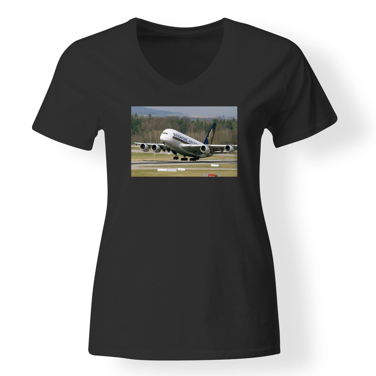 Departing Singapore Airlines A380 Designed V-Neck T-Shirts