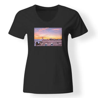 Thumbnail for Airport Photo During Sunset Designed V-Neck T-Shirts