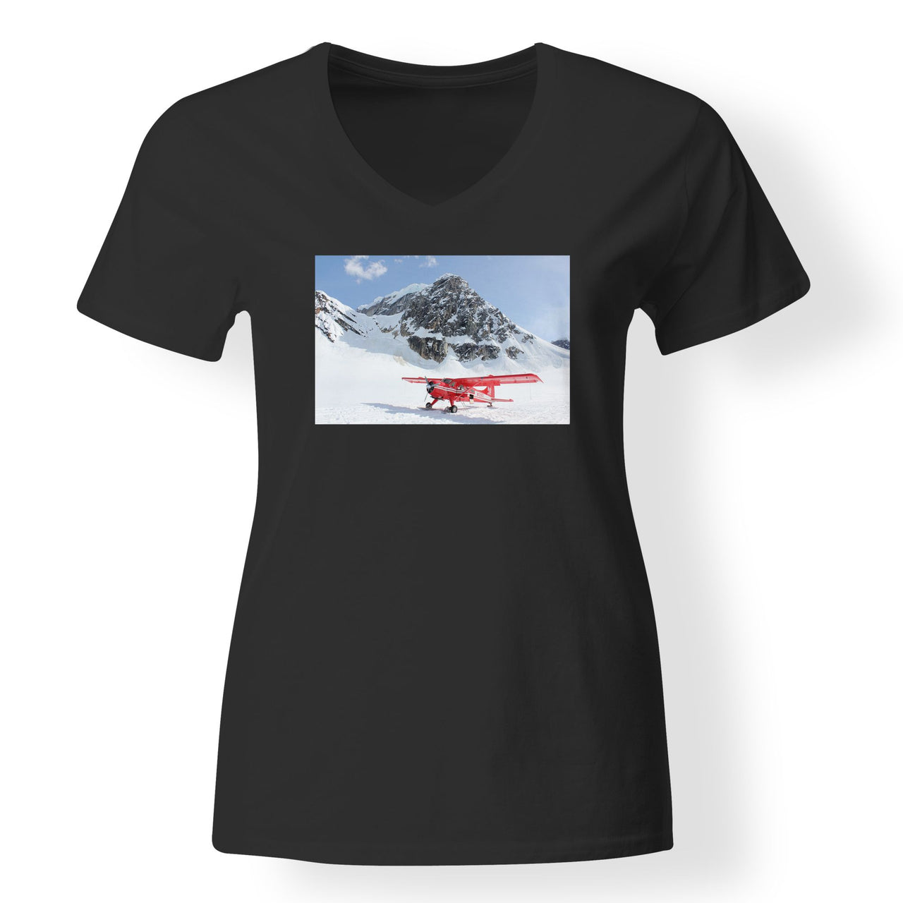 Amazing Snow Airplane Designed V-Neck T-Shirts
