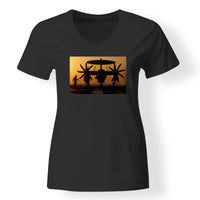Thumbnail for Military Plane at Sunset Designed V-Neck T-Shirts