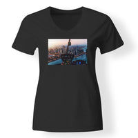 Thumbnail for Amazing City View from Helicopter Cockpit Designed V-Neck T-Shirts